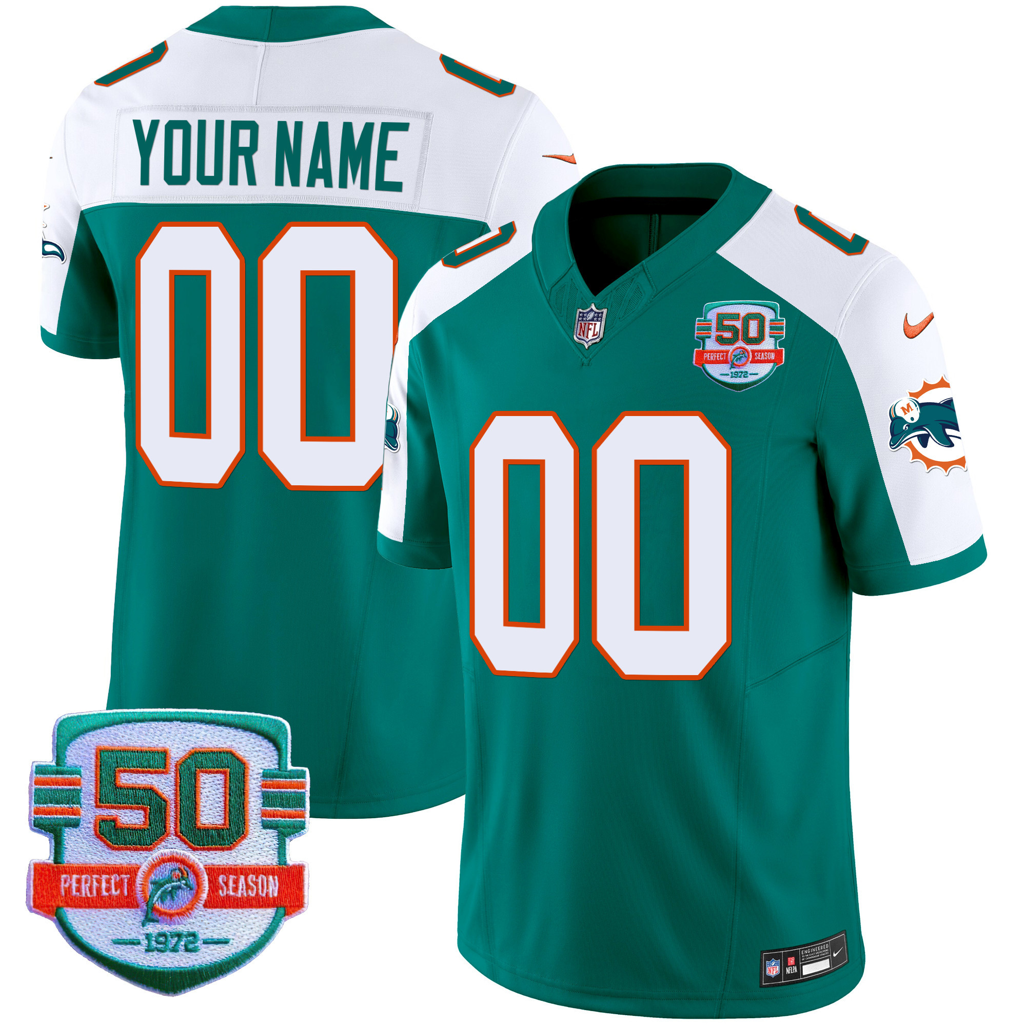 Miami Dolphins Throwback Vapor Custom Aqua Alternate Jersey - All Stitched 