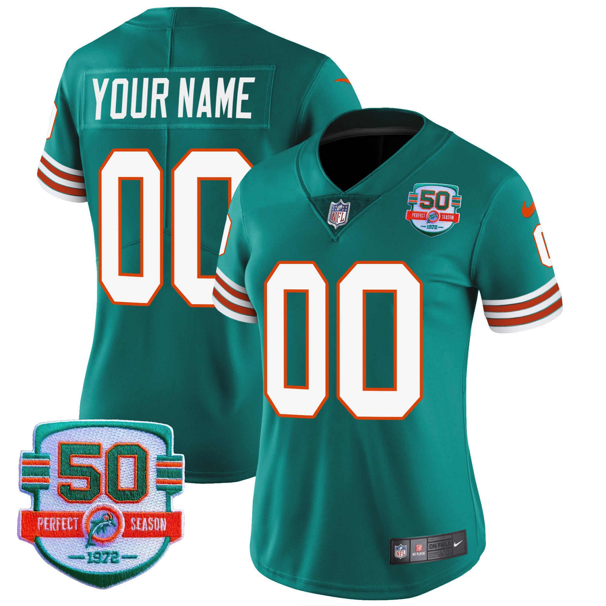 Miami Dolphins Throwback Vapor Custom Aqua Jersey - All Stitched 