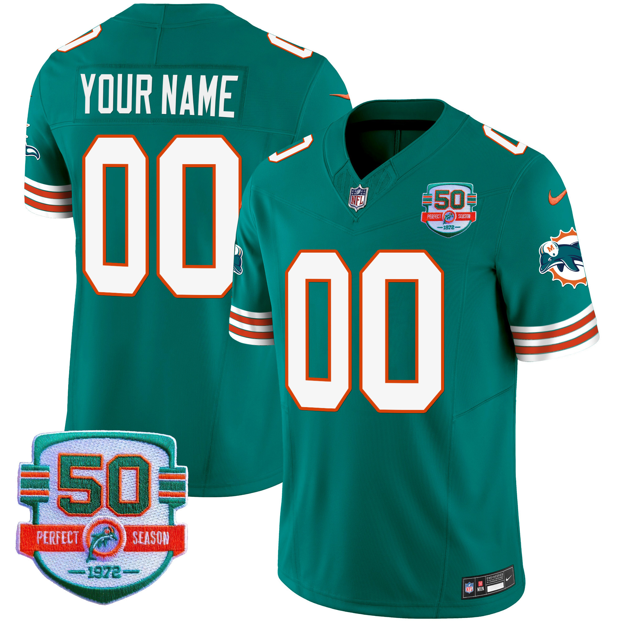 Miami Dolphins Throwback Vapor Custom Aqua Jersey - All Stitched 