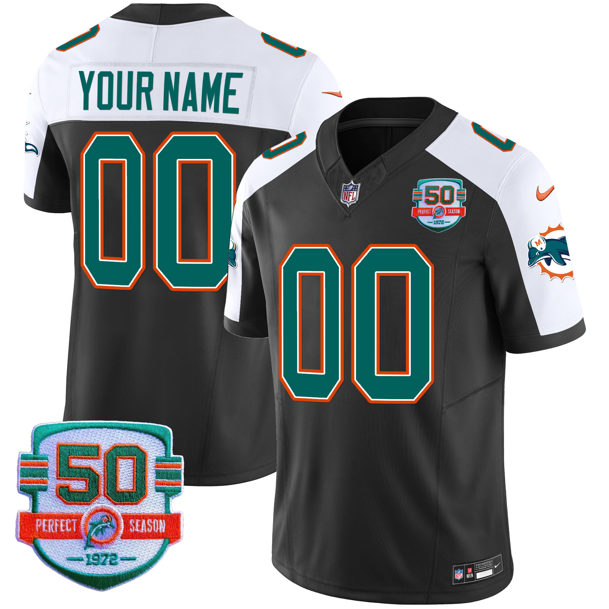 Miami Dolphins Throwback Vapor Custom Black Alternate Jersey - All Stitched 