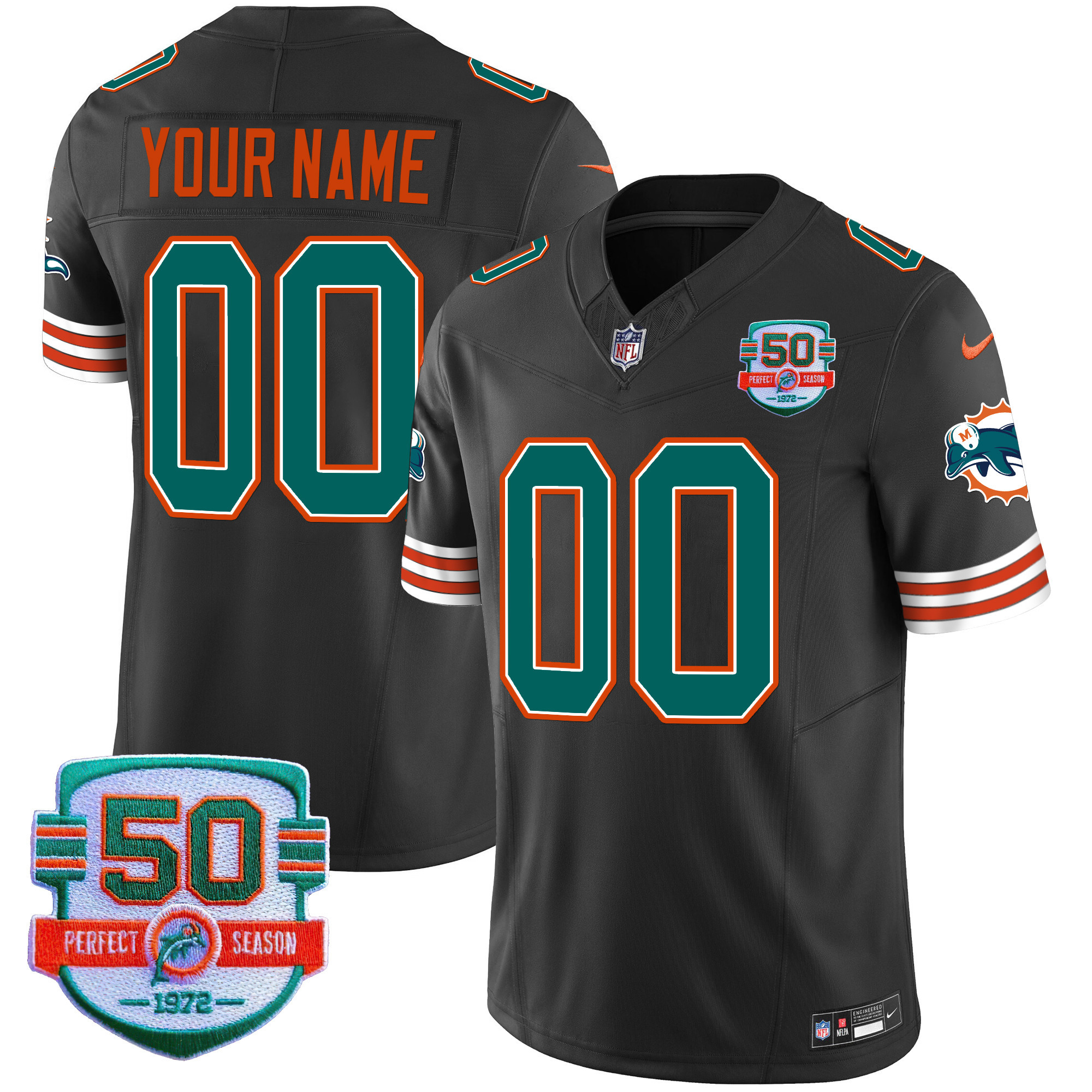 Miami Dolphins Throwback Vapor Custom Black Jersey - All Stitched 