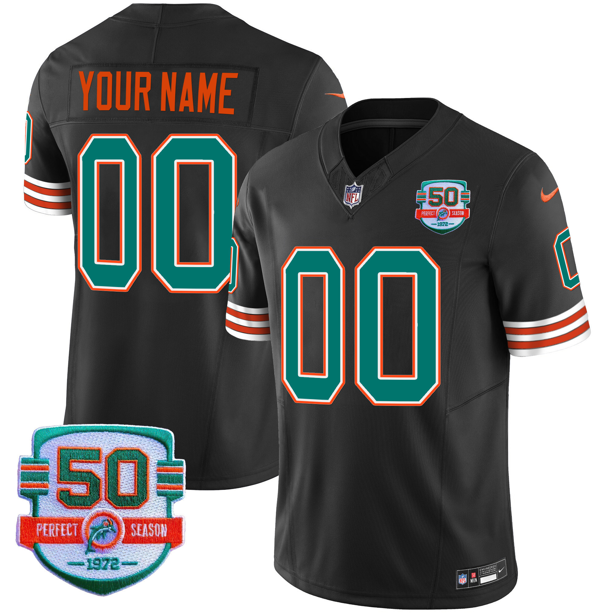 Miami Dolphins Throwback Vapor Custom Black Jersey - All Stitched 
