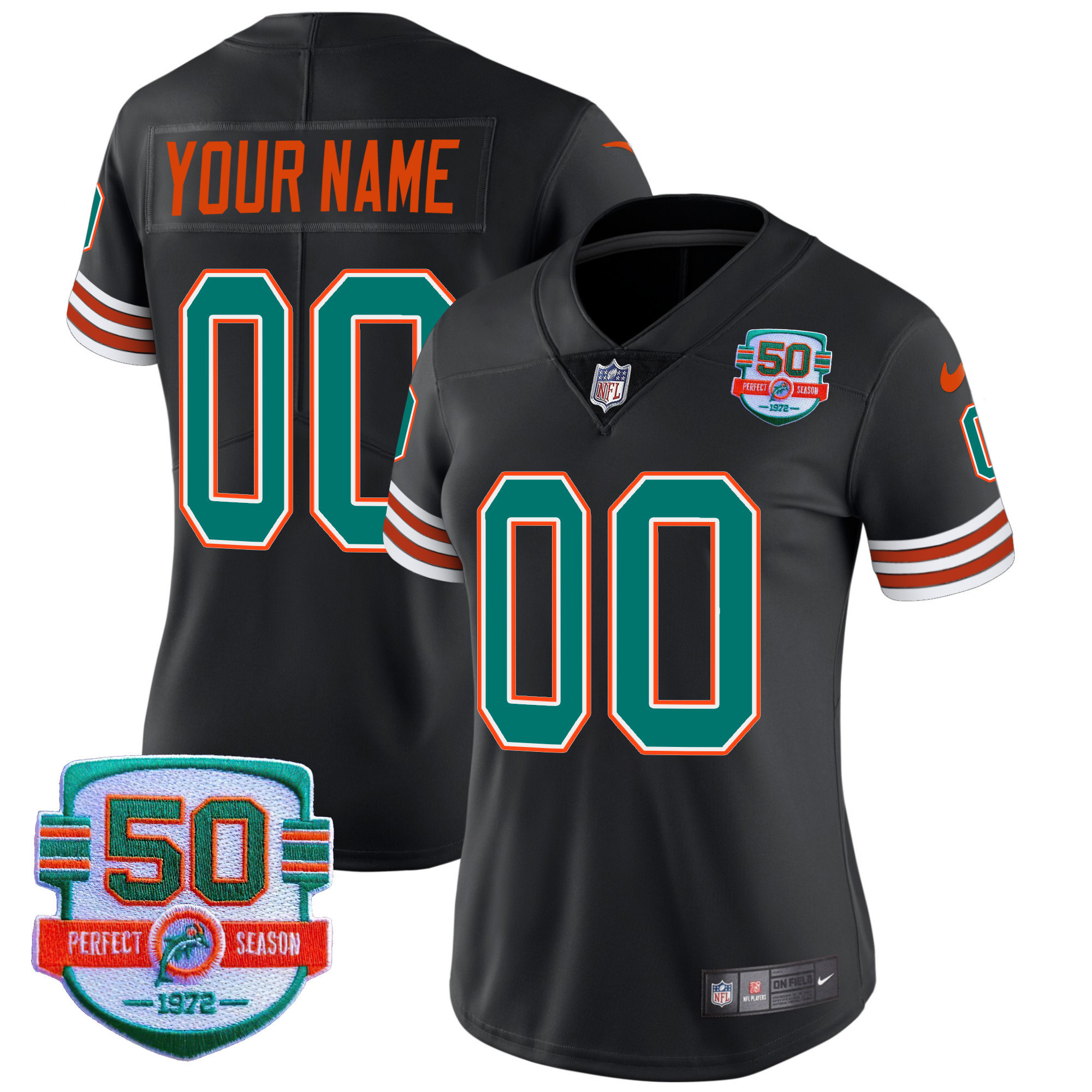 Miami Dolphins Throwback Vapor Custom Black Jersey - All Stitched 