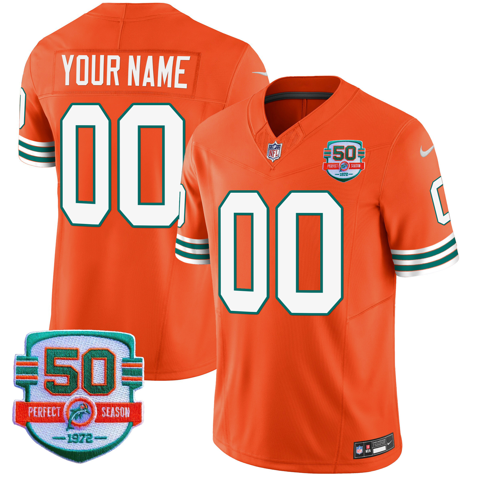 Miami Dolphins Throwback Vapor Custom Orange Jersey - All Stitched 