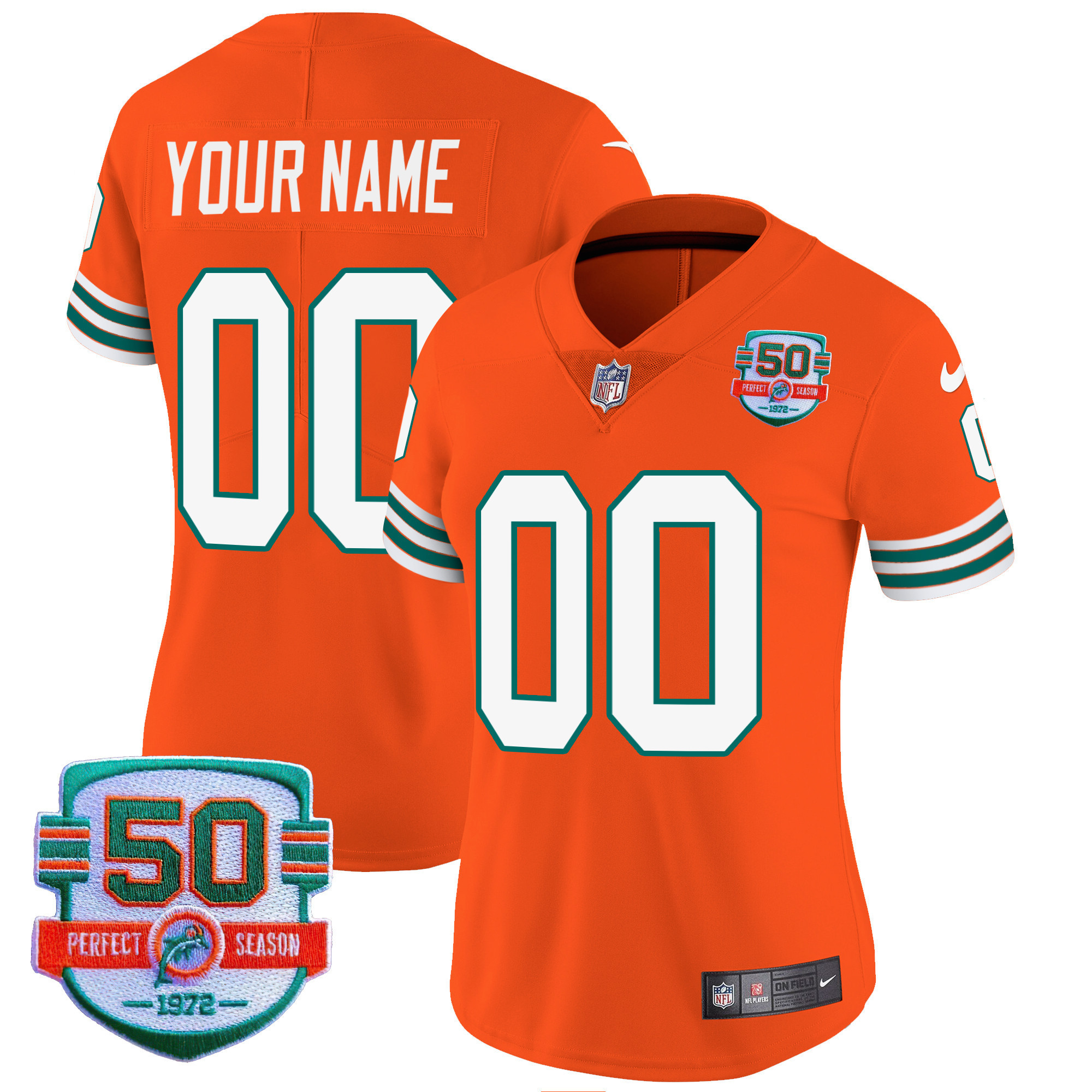 Miami Dolphins Throwback Vapor Custom Orange Jersey - All Stitched 