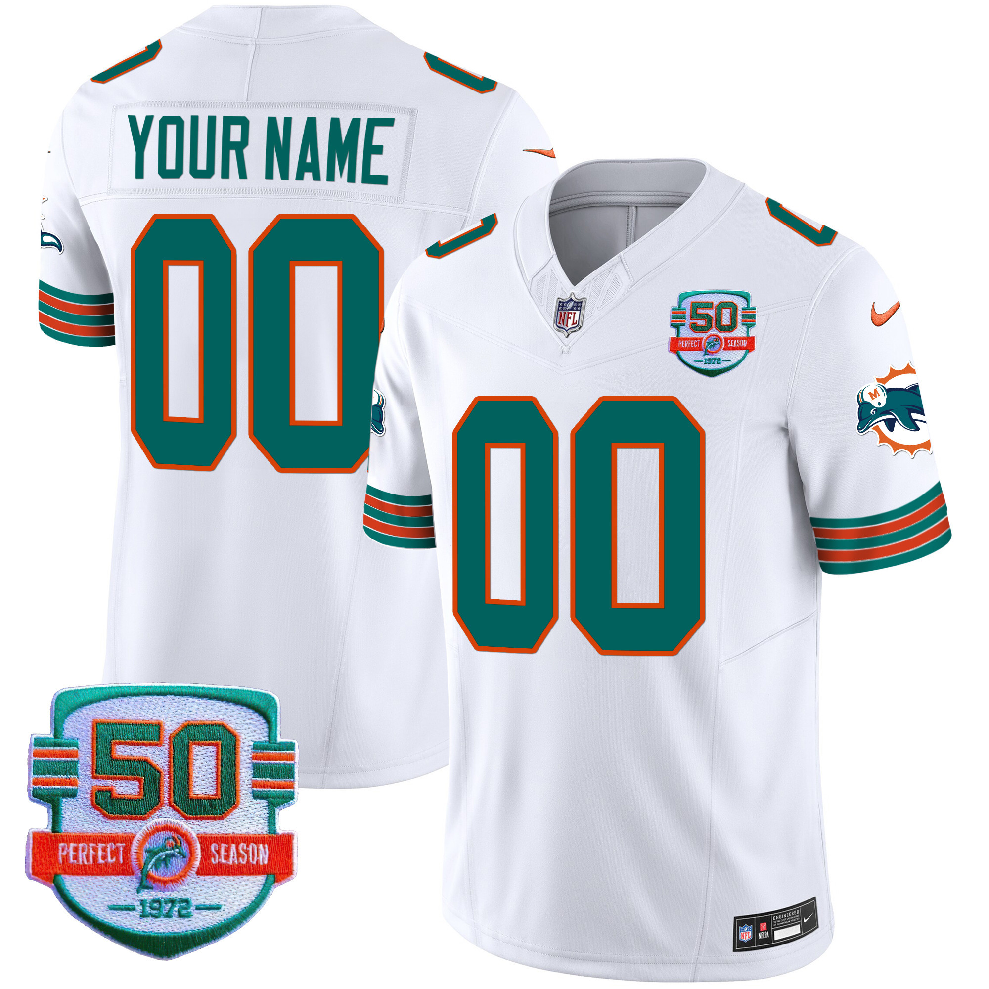 Miami Dolphins Throwback Vapor Custom White Jersey - All Stitched 