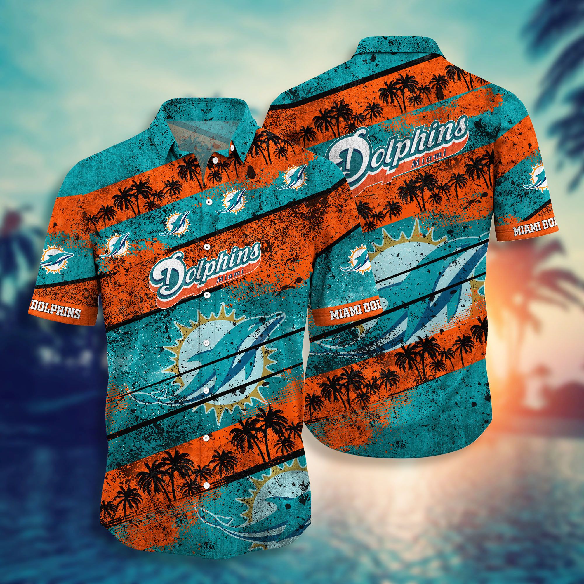 Miami Dolphins Tropical Distressed Summer Hawaiian Shirt