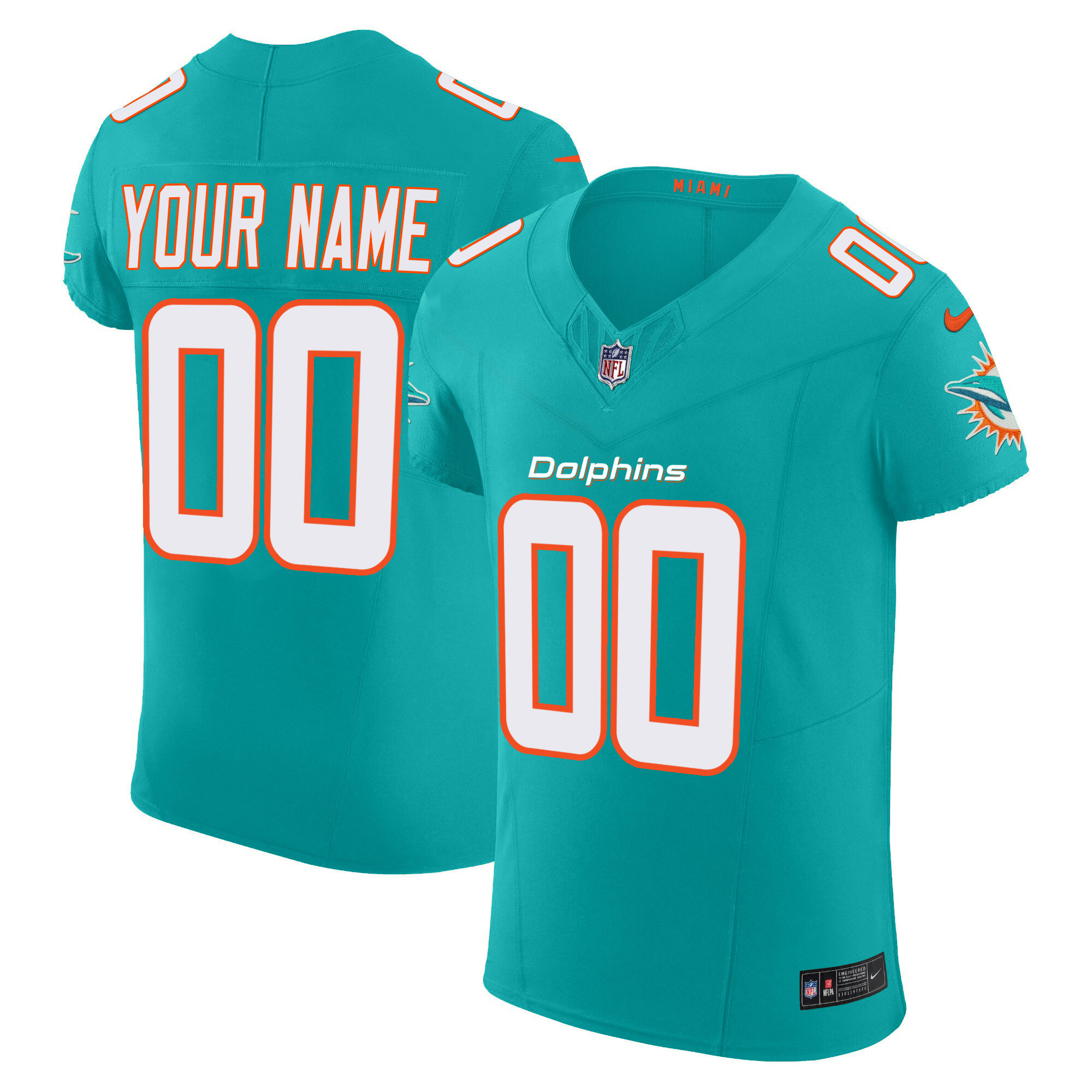 Miami Dolphins Vapor Elite Custom Aqua Jersey - All Stitched 