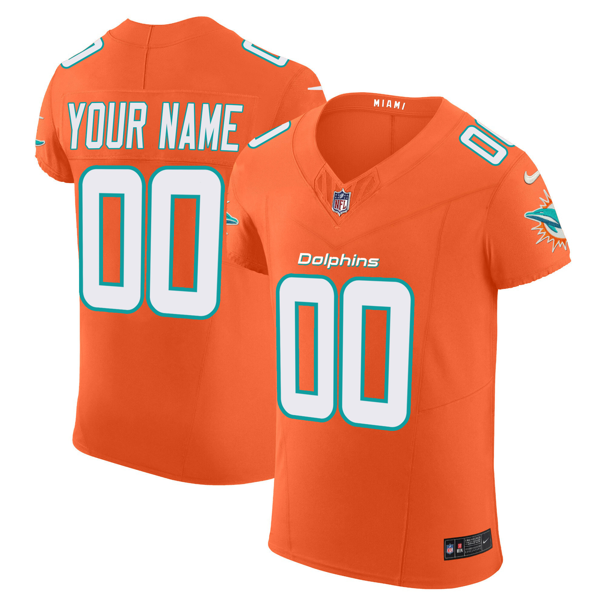 Miami Dolphins Vapor Elite Custom Orange Jersey - All Stitched 