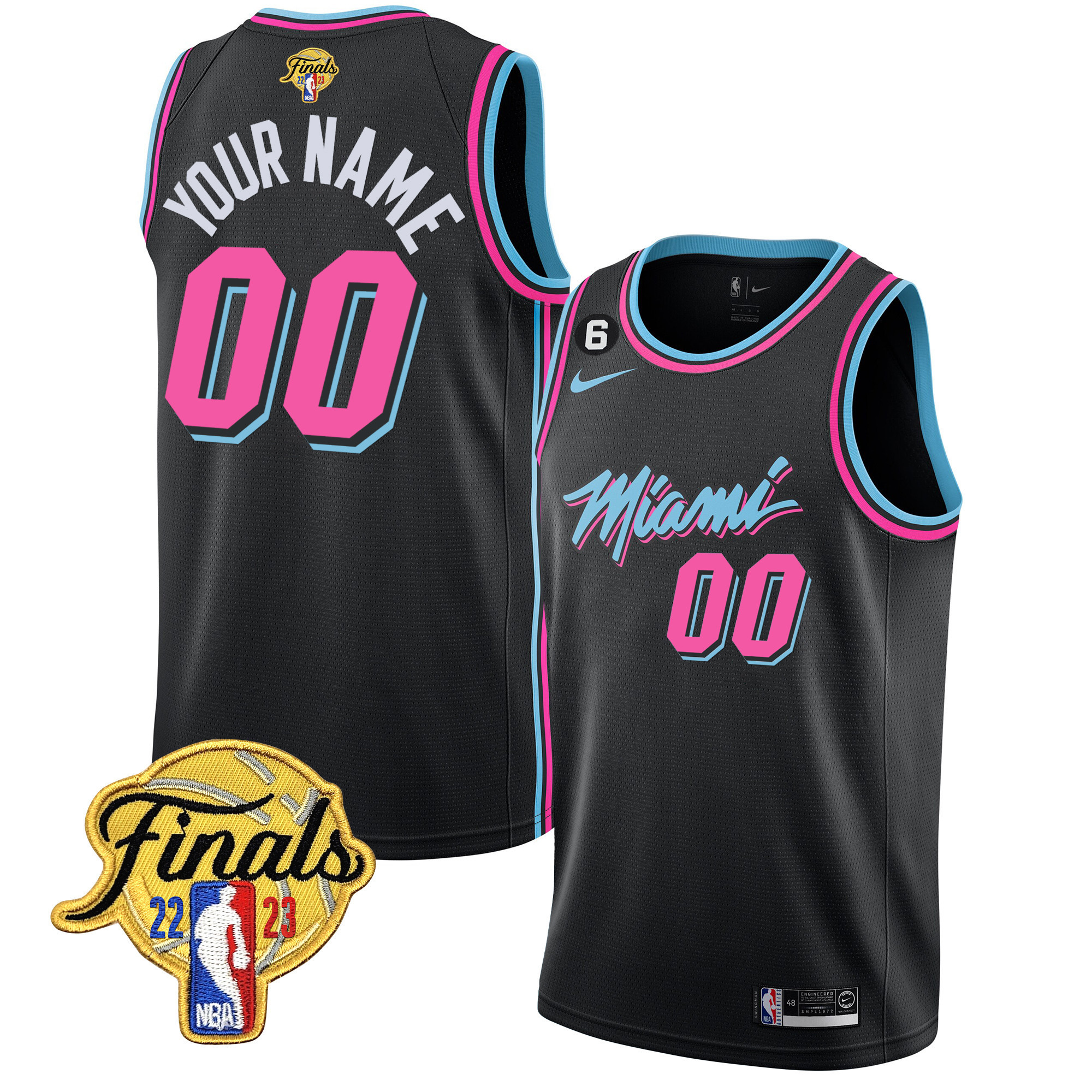 Miami Heat 2023 Finals Patch Collection Custom V4 Vice Black Jersey - All Stitched