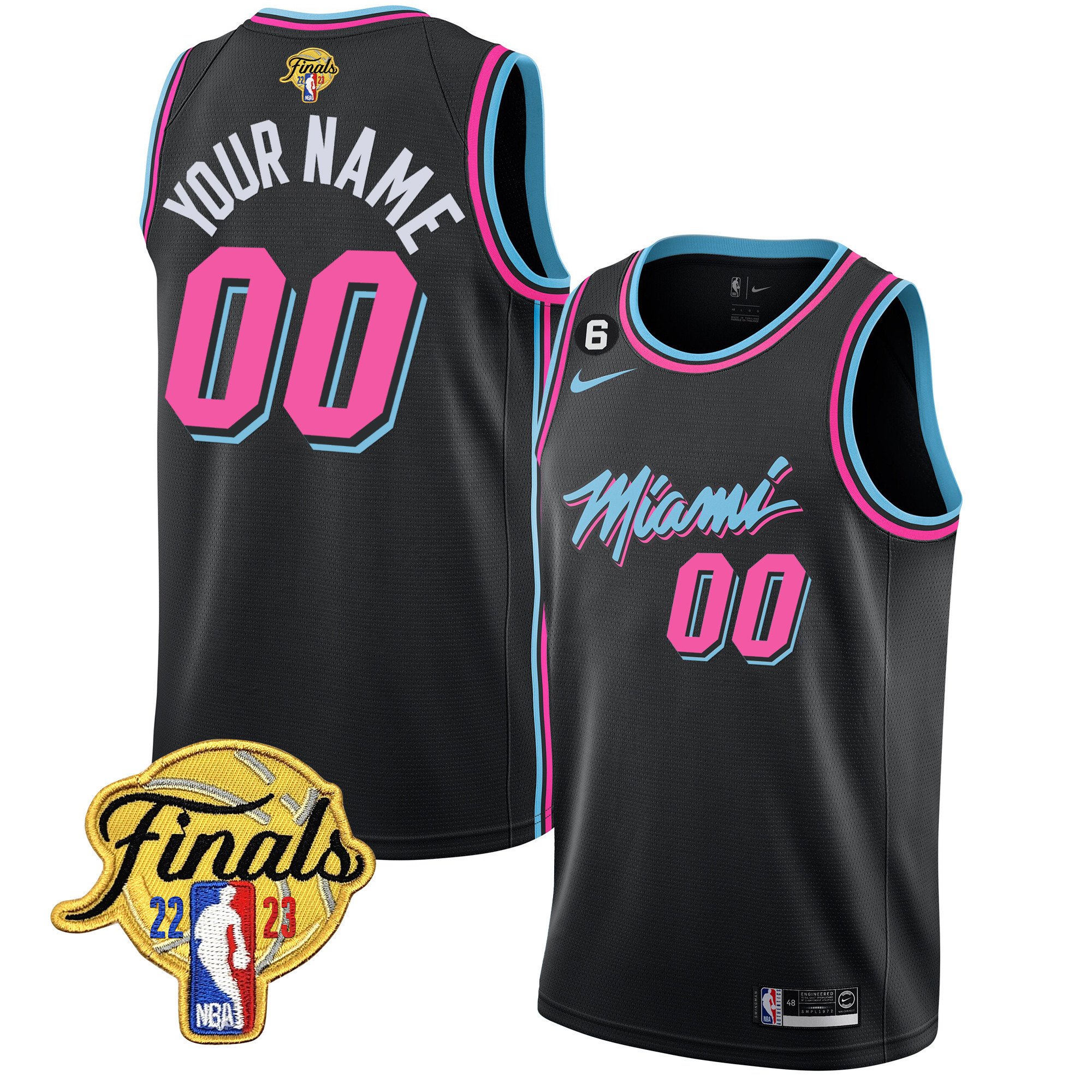 Miami Heat 2023 Finals Patch Collection Custom V4 Vice Black Jersey - All Stitched