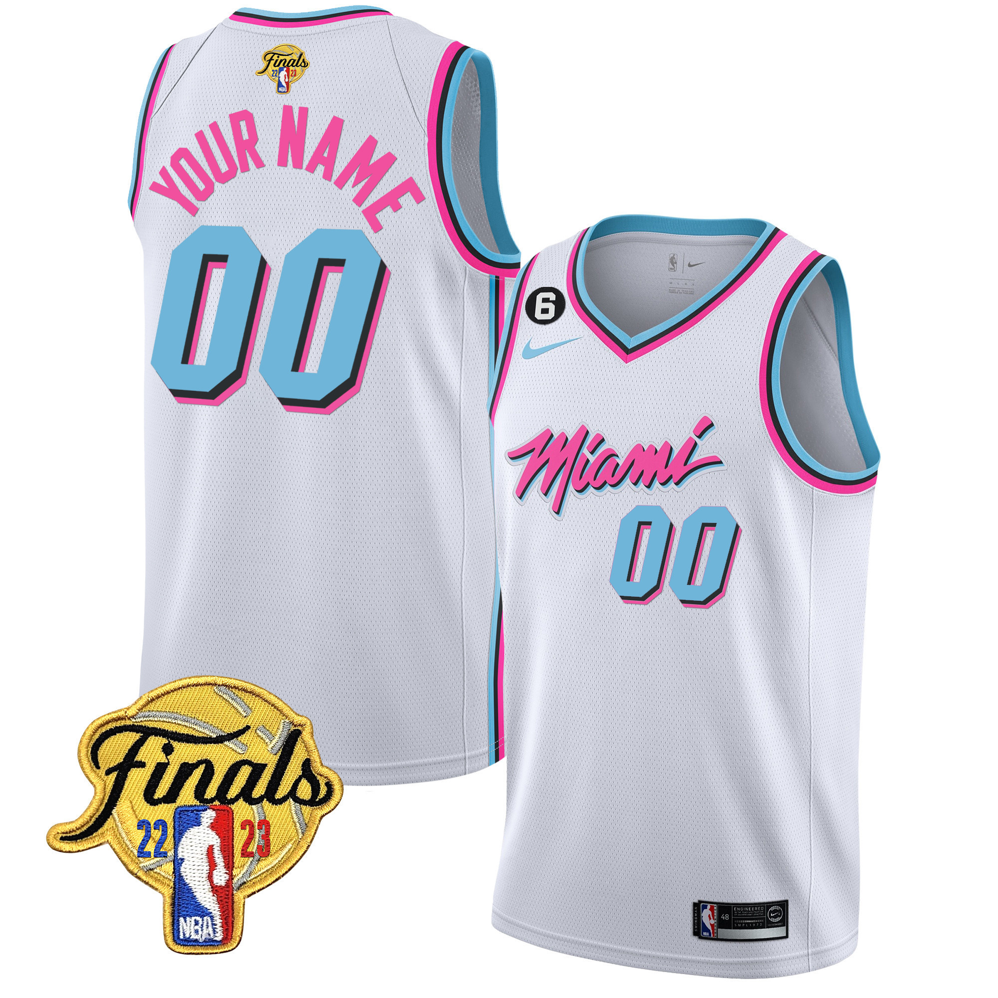 Miami Heat 2023 Finals Patch Collection Custom V4 Vice White Jersey - All Stitched