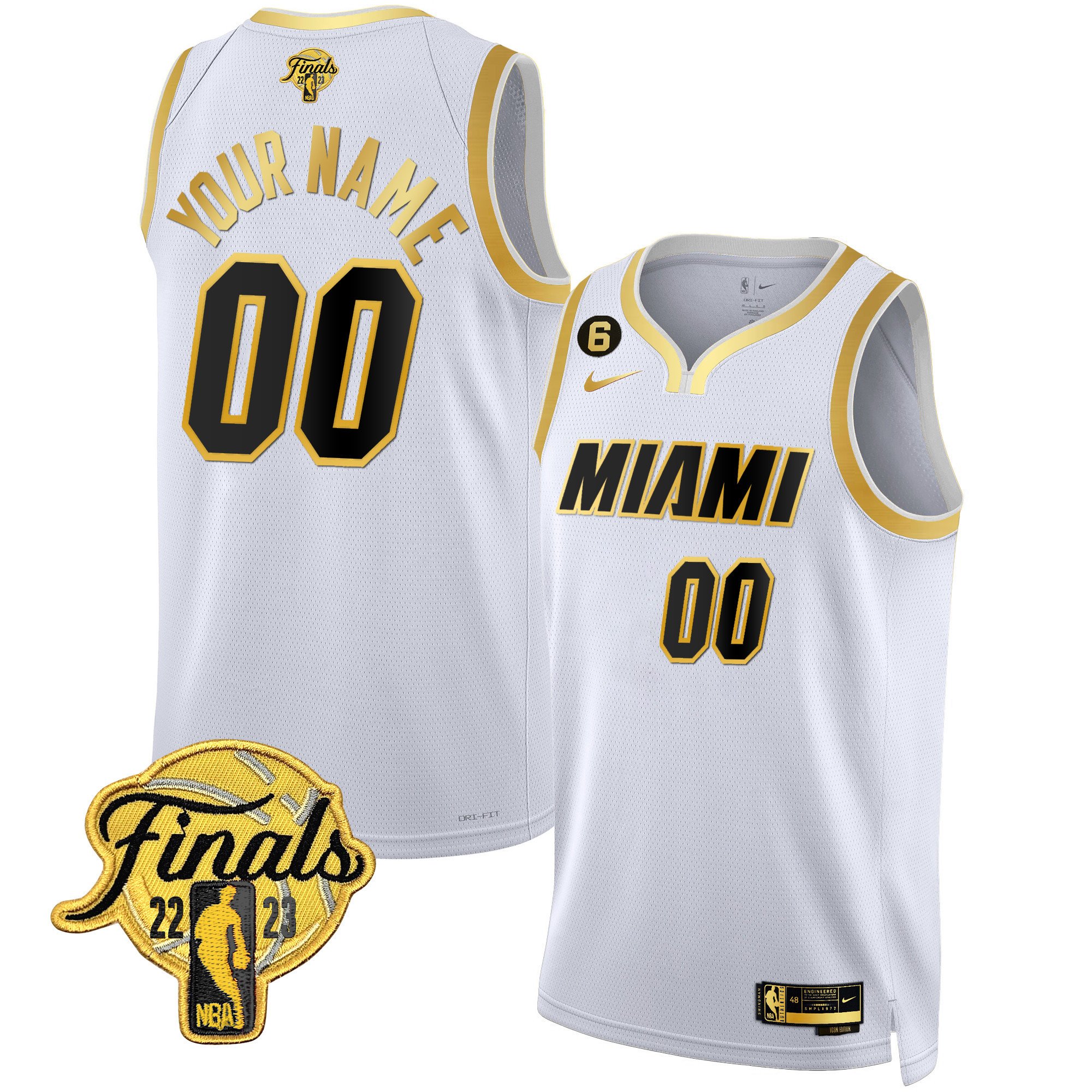 Miami Heat 2023 Finals Patch Collection Custom V4 White Gold Jersey - All Stitched