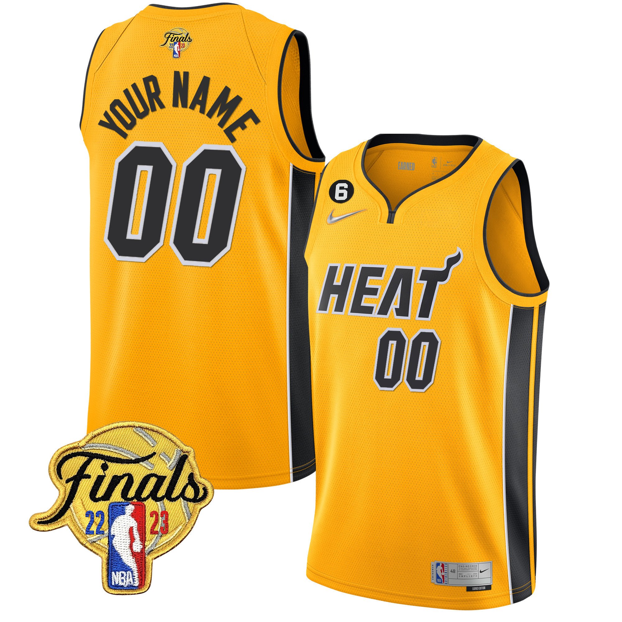 Miami Heat 2023 Finals Patch Collection Custom V5 Gold Jersey - All Stitched