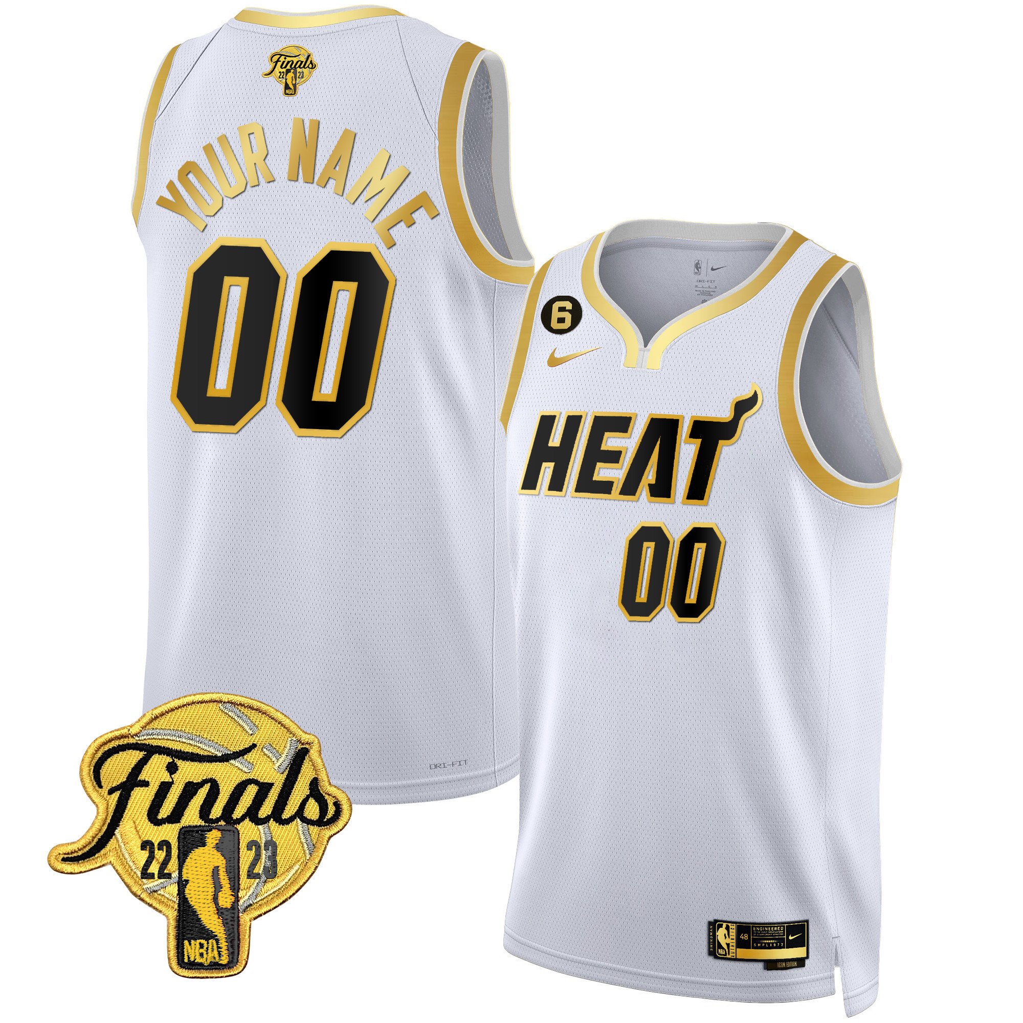 Miami Heat 2023 Finals Patch Collection Custom White Gold Jersey - All Stitched