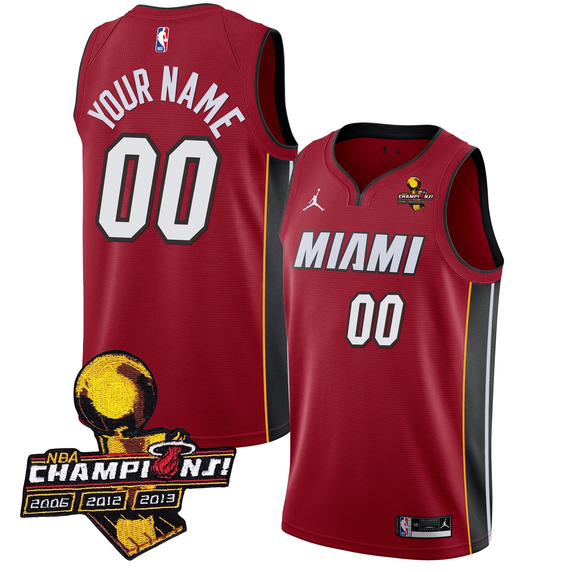 Miami Heat 3-Time Champions Patch Collection Custom Statement Jersey - All Stitched