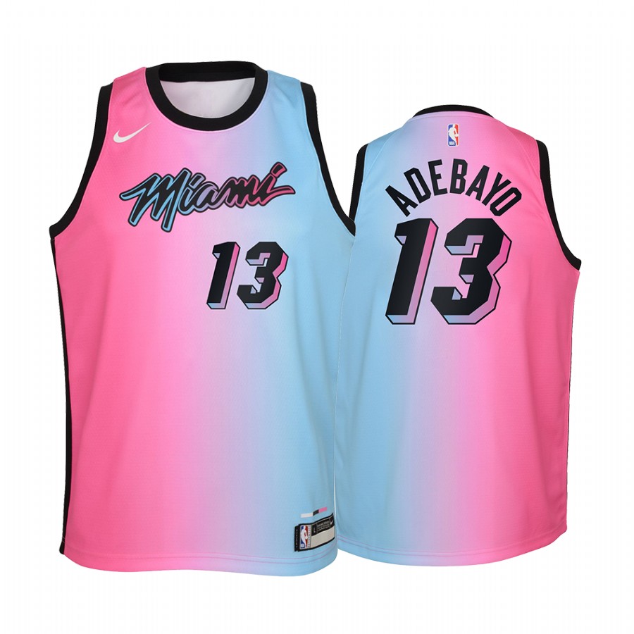 Miami Heat Bam Adebayo 2020-21 City Blue Pink Youth Jersey -