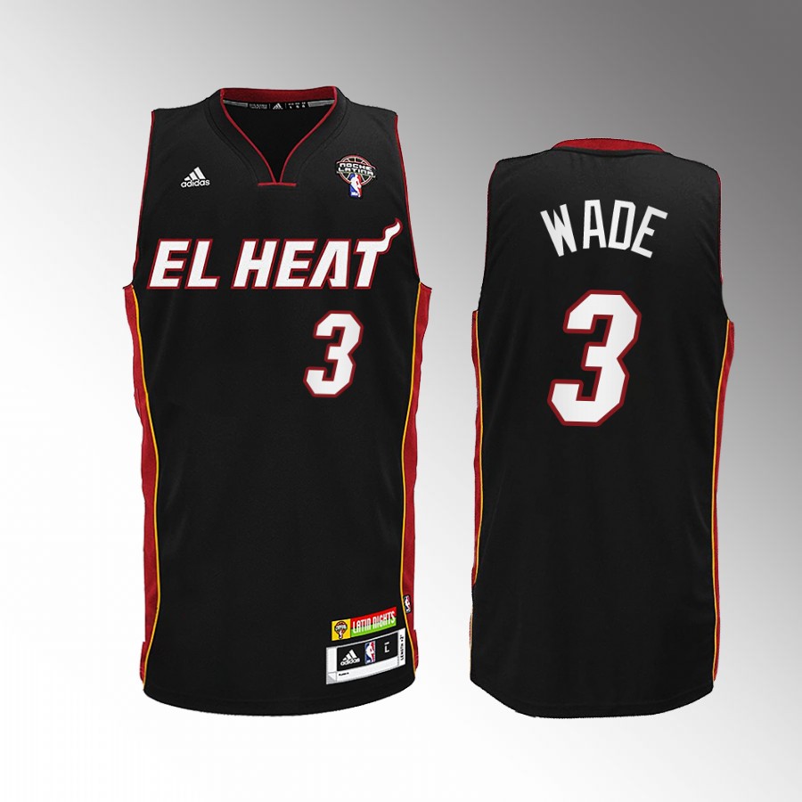 Miami Heat Dwyane Wade Noche Latina #3 Black Throwback Jersey