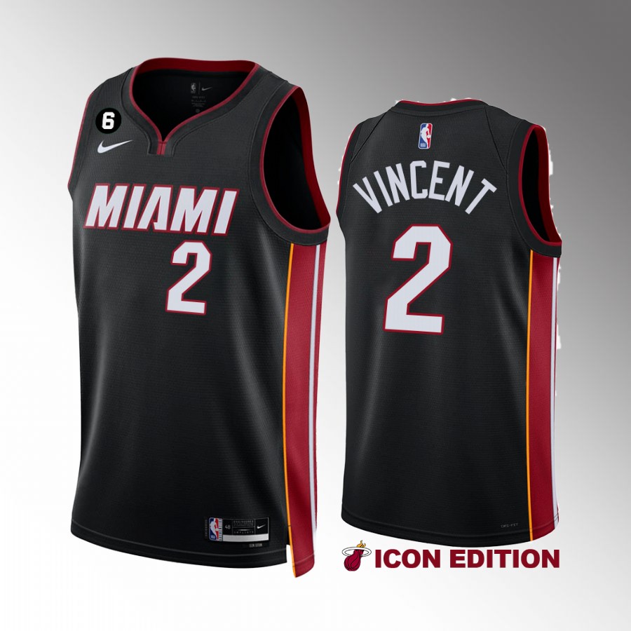 Miami Heat Gabe Vincent 2022-23 Icon Edition Black #2 Jersey NO.6 Patch