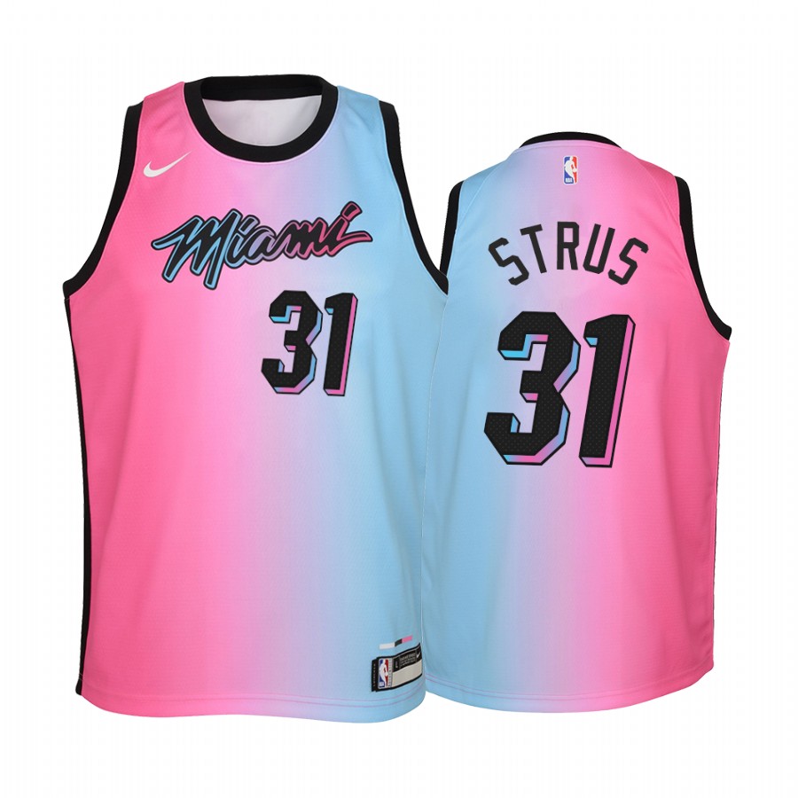 Miami Heat Max Strus 2020-21 City Blue Pink Youth Jersey - Rainbow