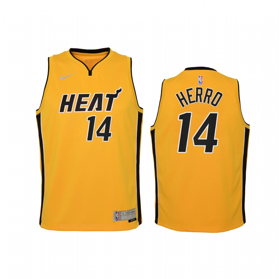Miami Heat Tyler Herro 2021 Earned Edition Yellow Youth Jersey #14