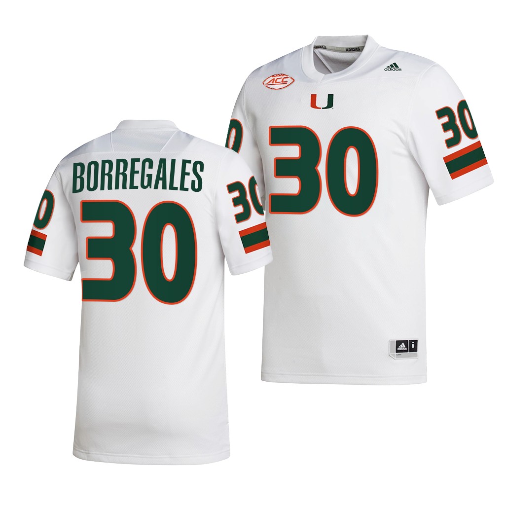 Miami Hurricanes Andres Borregales Jersey 2022-23 College White #30 NIL Men's Shirt
