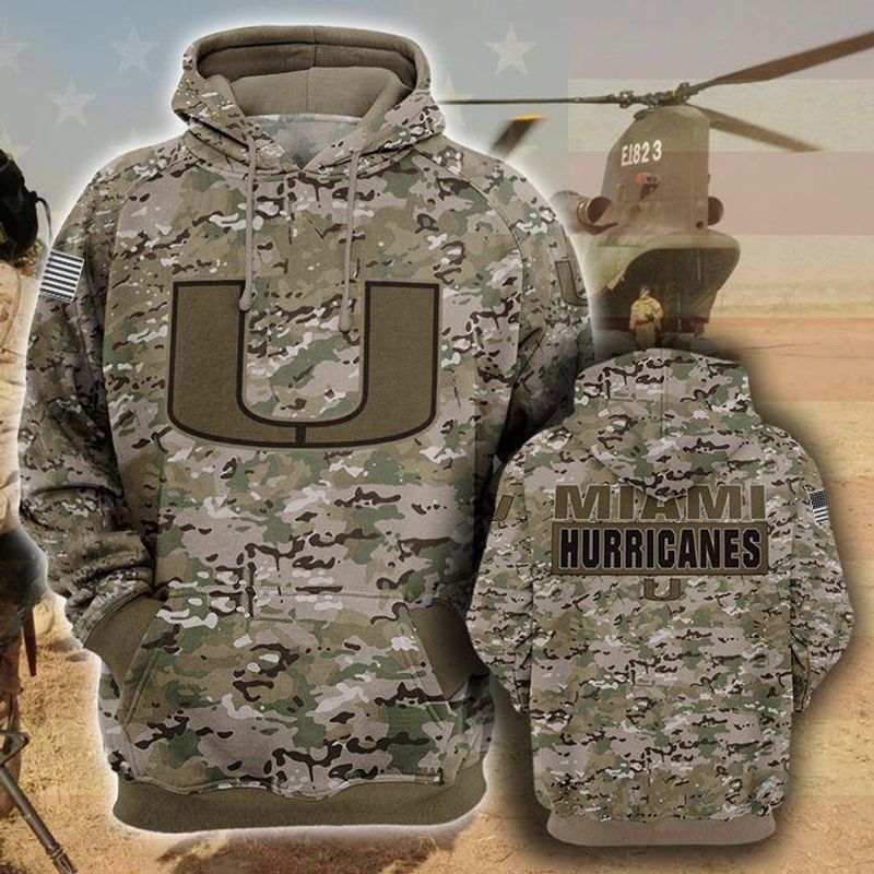 Miami Hurricanes Camo Pattern 3D Hoodie