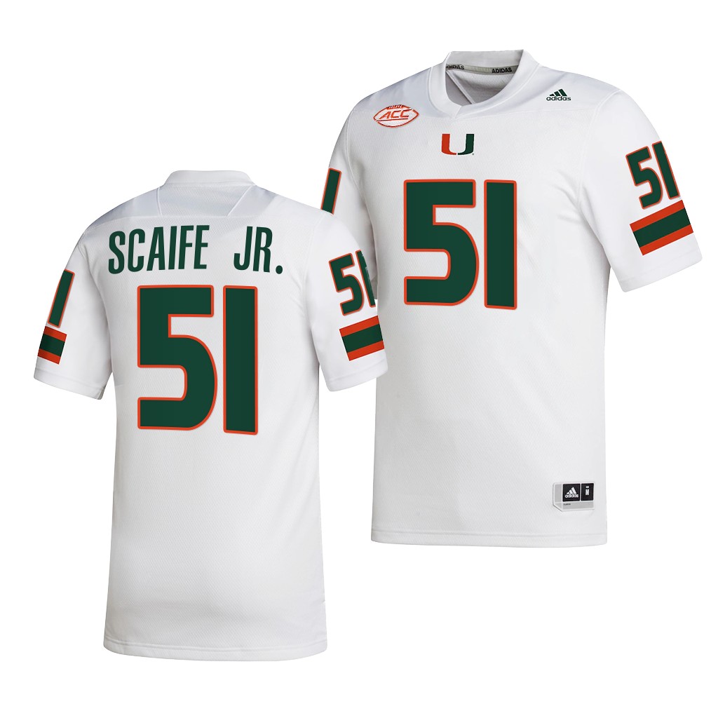 Miami Hurricanes DJ Scaife Jr. Jersey 2022-23 College White #51 NIL Men's Shirt