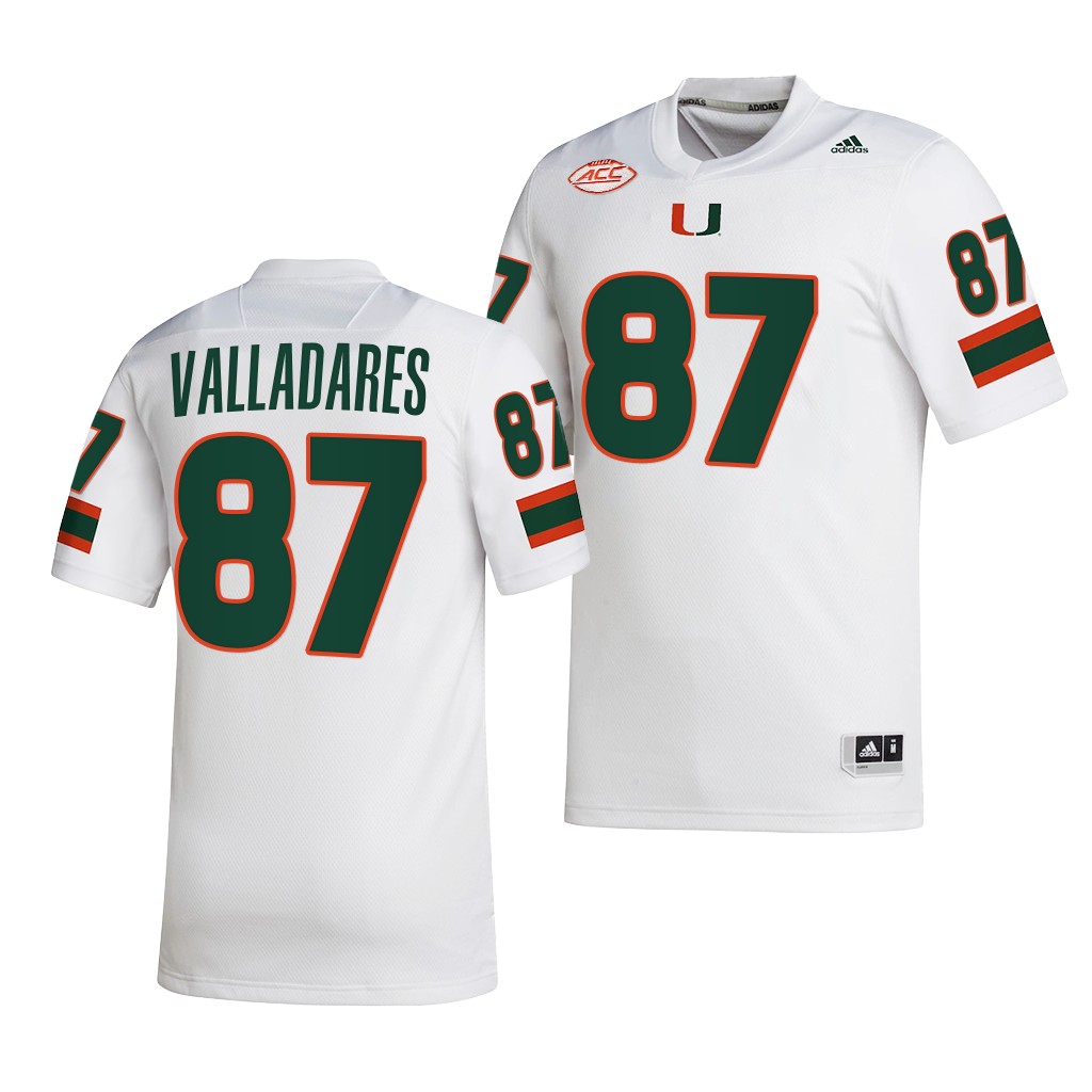 Miami Hurricanes Gabriel Valladares Jersey 2022-23 College White #87 NIL Men's Shirt