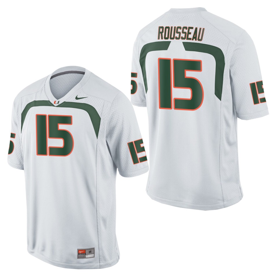 Miami Hurricanes Gregory Rousseau White College Jersey Game - Men's