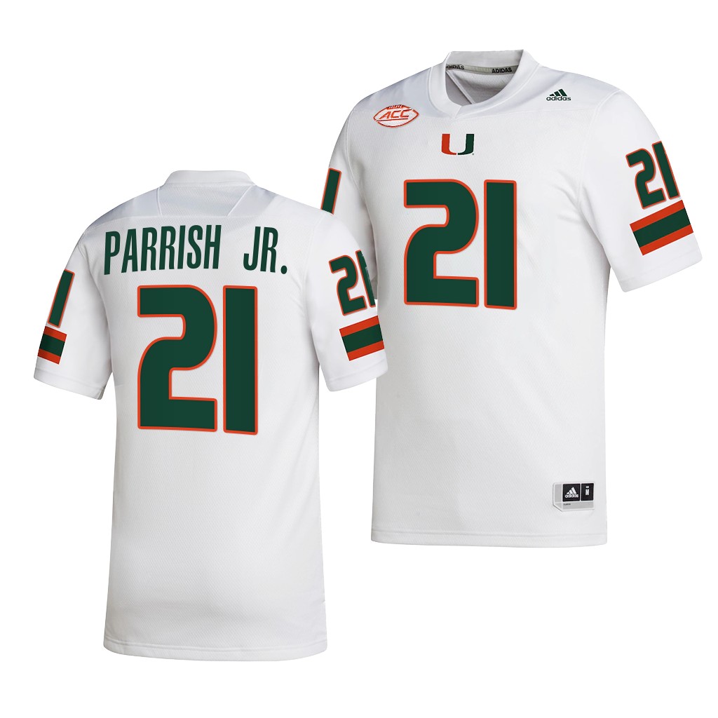 Miami Hurricanes Henry Parrish Jr. Jersey 2022-23 College White #21 NIL Men's Shirt