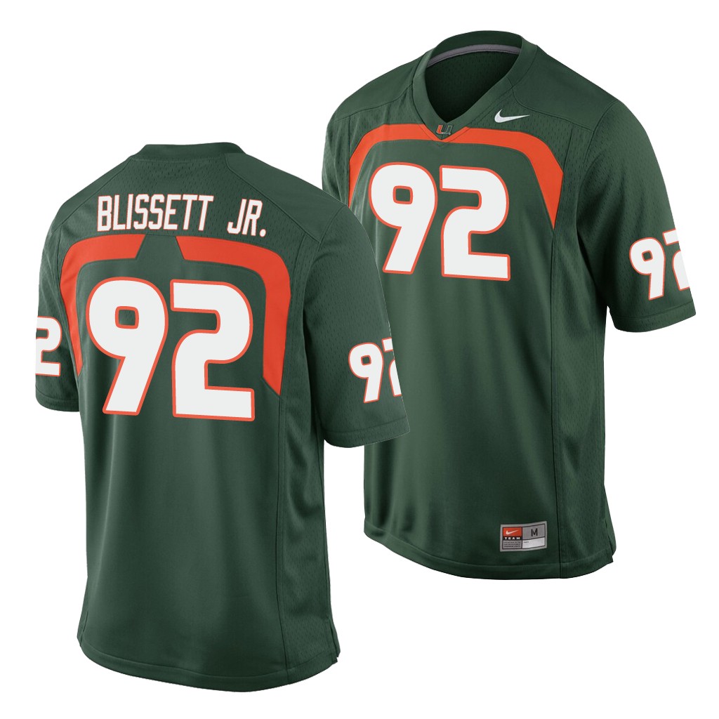 Miami Hurricanes Jason Blissett Jr. Green Game Men's College Jersey