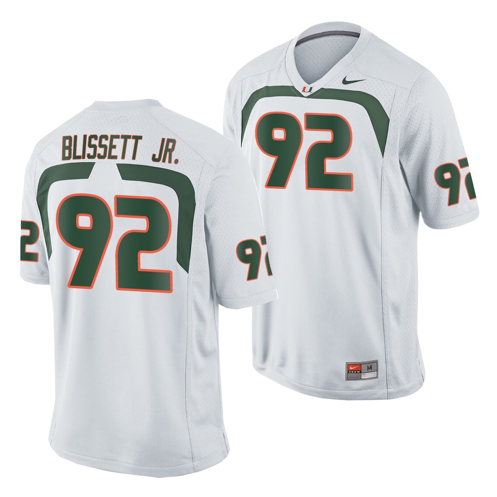 Miami Hurricanes Jason Blissett Jr. White Game Men's College Jersey