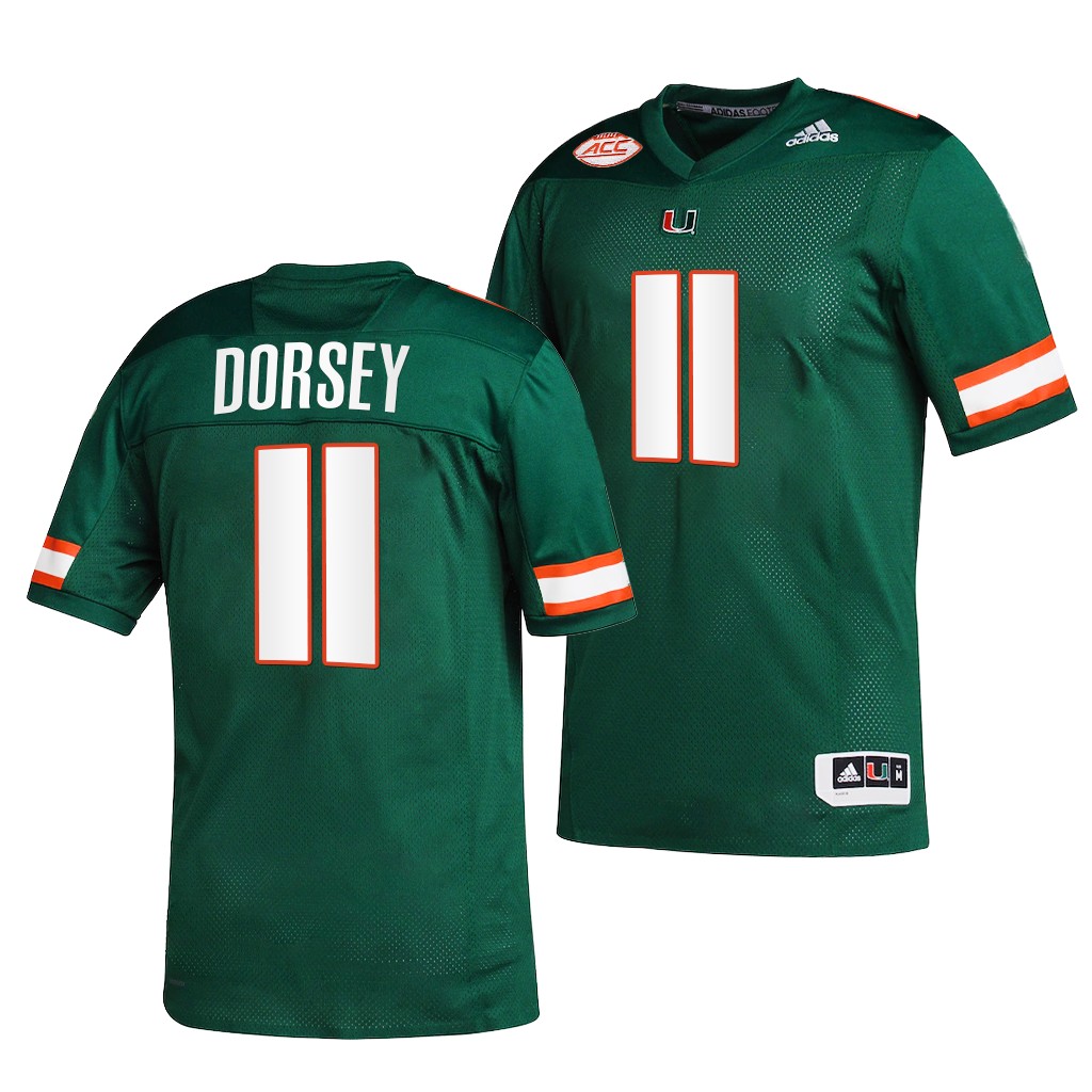 Miami Hurricanes Ken Dorsey 11 Jersey Green 2001 The greatest college team Uniform