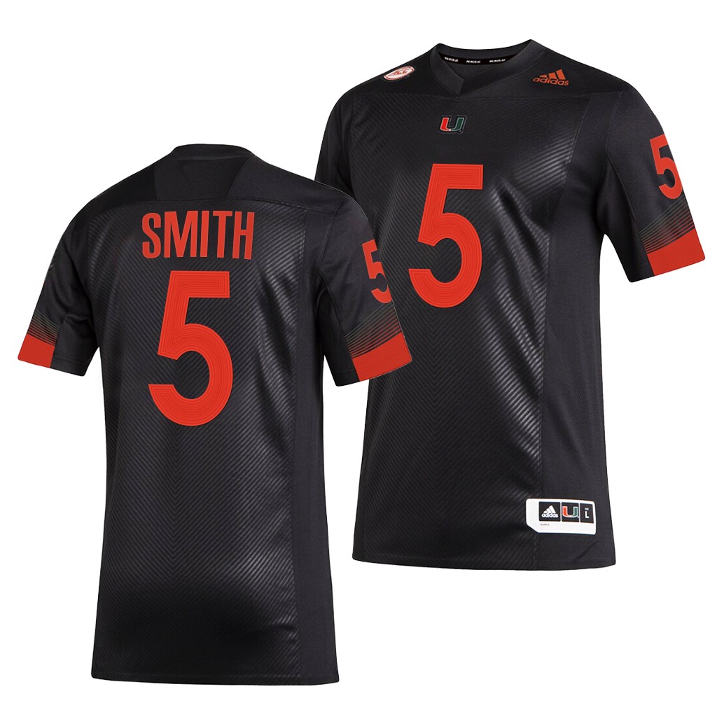 Miami Hurricanes Key'Shawn Smith 5 Black 2021-22 Miami Nights 2.0 Premier Strategy Jersey Men