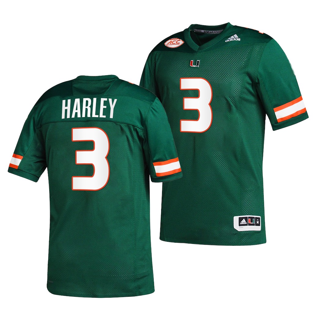 Miami Hurricanes Mike Harley 3 Green 2021-22 College Jersey Men