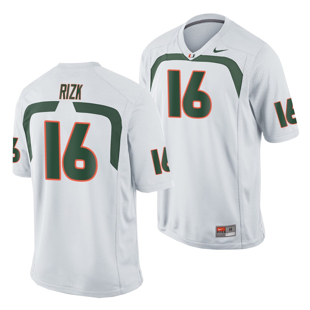 Miami Hurricanes Ryan Rizk White Game Men's College Jersey