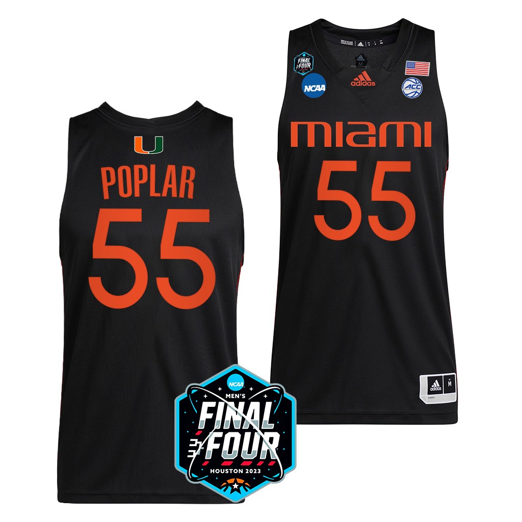 Miami Hurricanes Wooga Poplar 2023 NCAA Final Four Mens Jersey Black #55