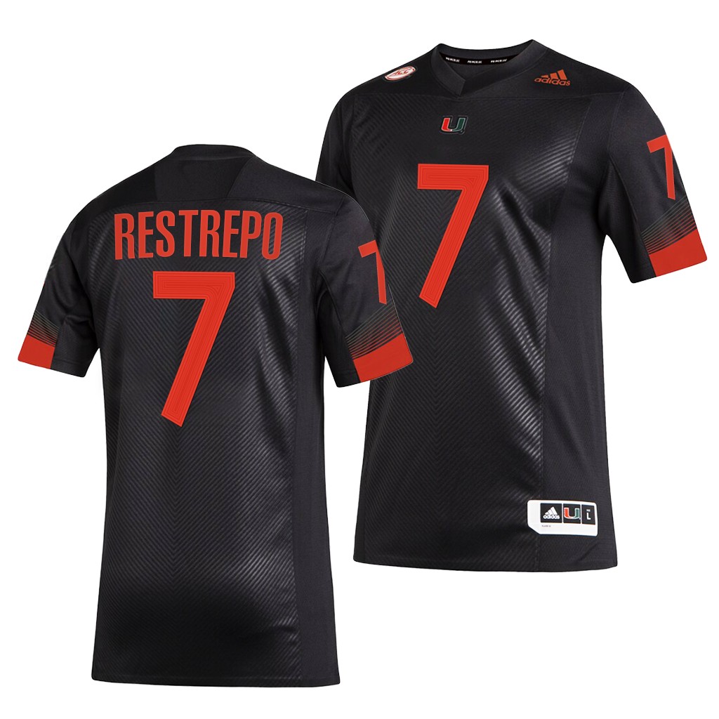 Miami Hurricanes Xavier Restrepo 7 Black 2021-22 Miami Nights 2.0 Premier Strategy Jersey Men