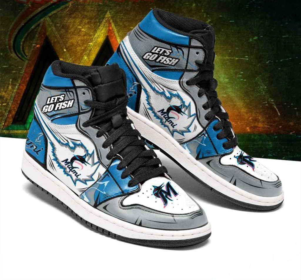 Miami Marlins MLB baseball Fashion Sneakers Basketball Shoes Leather High Top Air Jordan Sneaker, Air Jordan Hightop