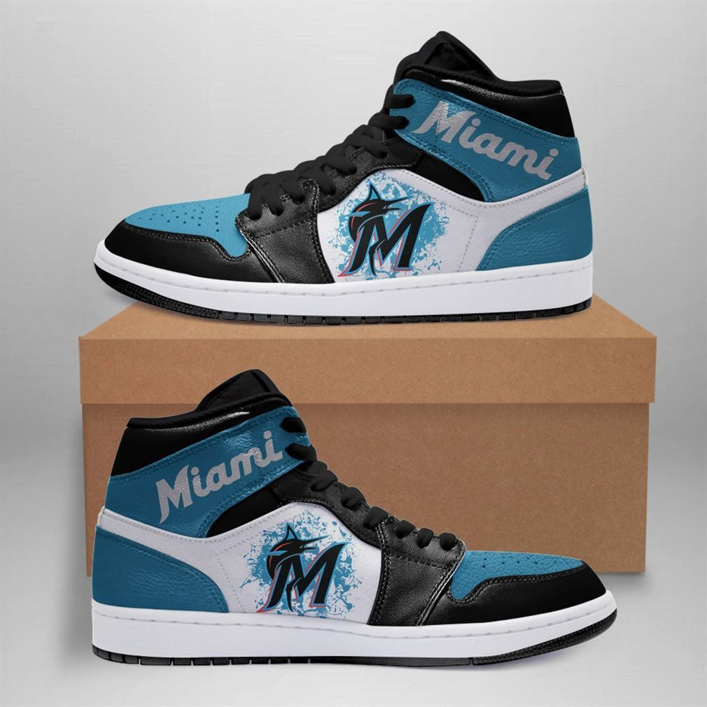 Miami Marlins MLB baseball Fashion Sneakers Basketball Shoes Leather High Top Air Jordan Sneaker, Air Jordan Hightop