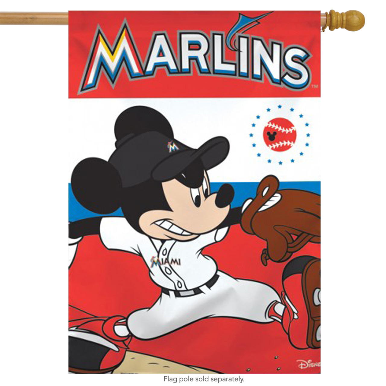 Miami Marlins MLB Mickey Mouse Baseball Garden Flag, House Flag