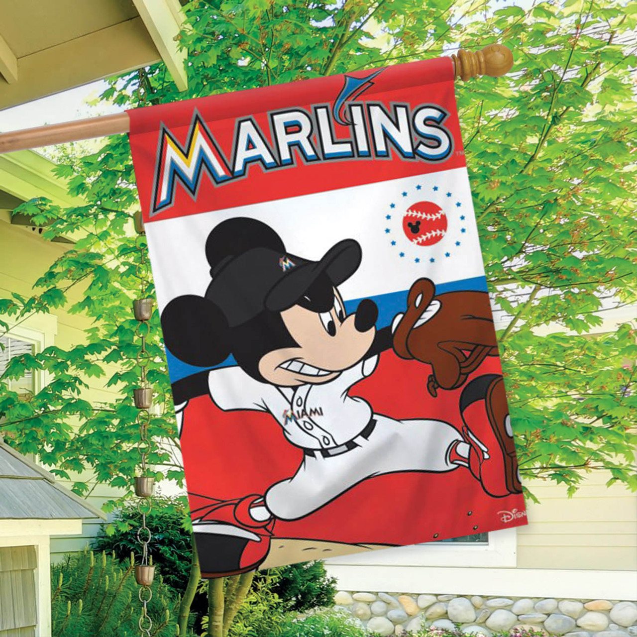Miami Marlins MLB Mickey Mouse Baseball Garden Flag, House Flag
