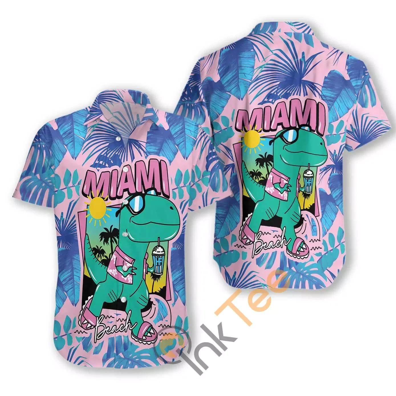 Miami South Beach Cool T- Rex Dinosaur Hawaiian Shirts Beach
