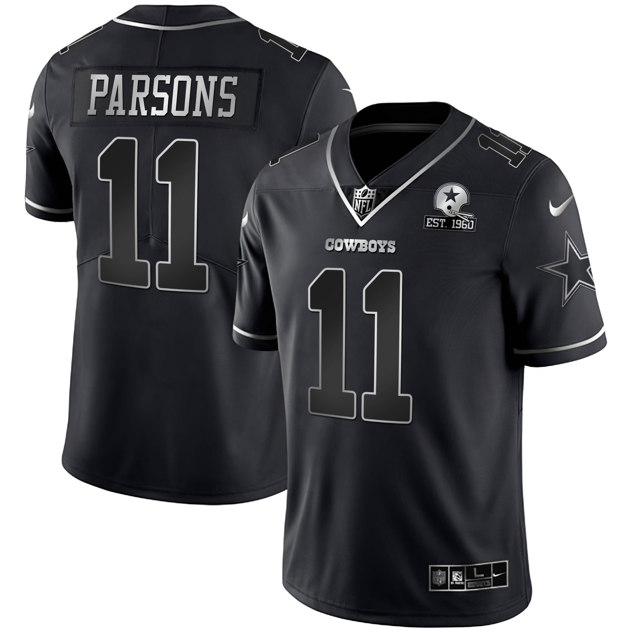 Micah Parsons Dallas Cowboys Black Silver Vapor Limited Est 1960 Patch Jersey - All Stitched 