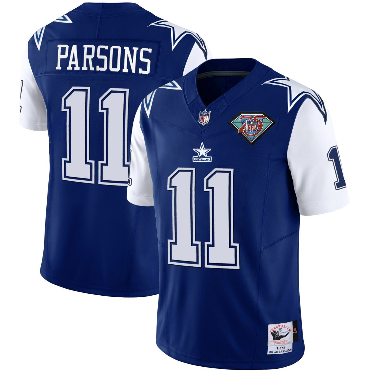 Micah Parsons Dallas Cowboys Navy 75th Patch Jersey - All Stitched 