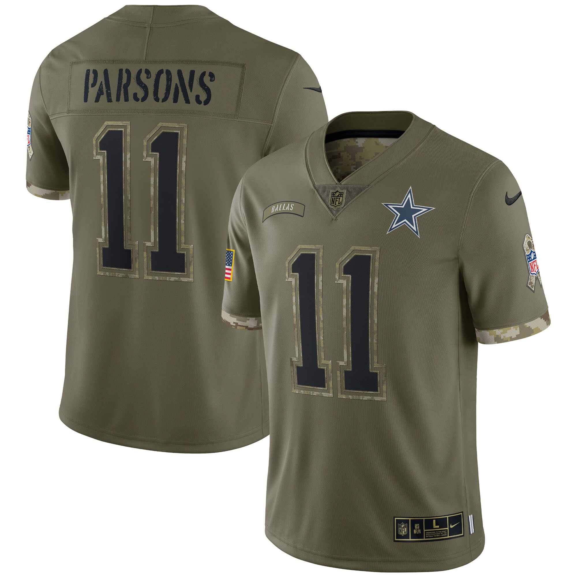 Micah Parsons Dallas Cowboys Salute To Service 2022 Limited - Olive Jersey - All Stitched 