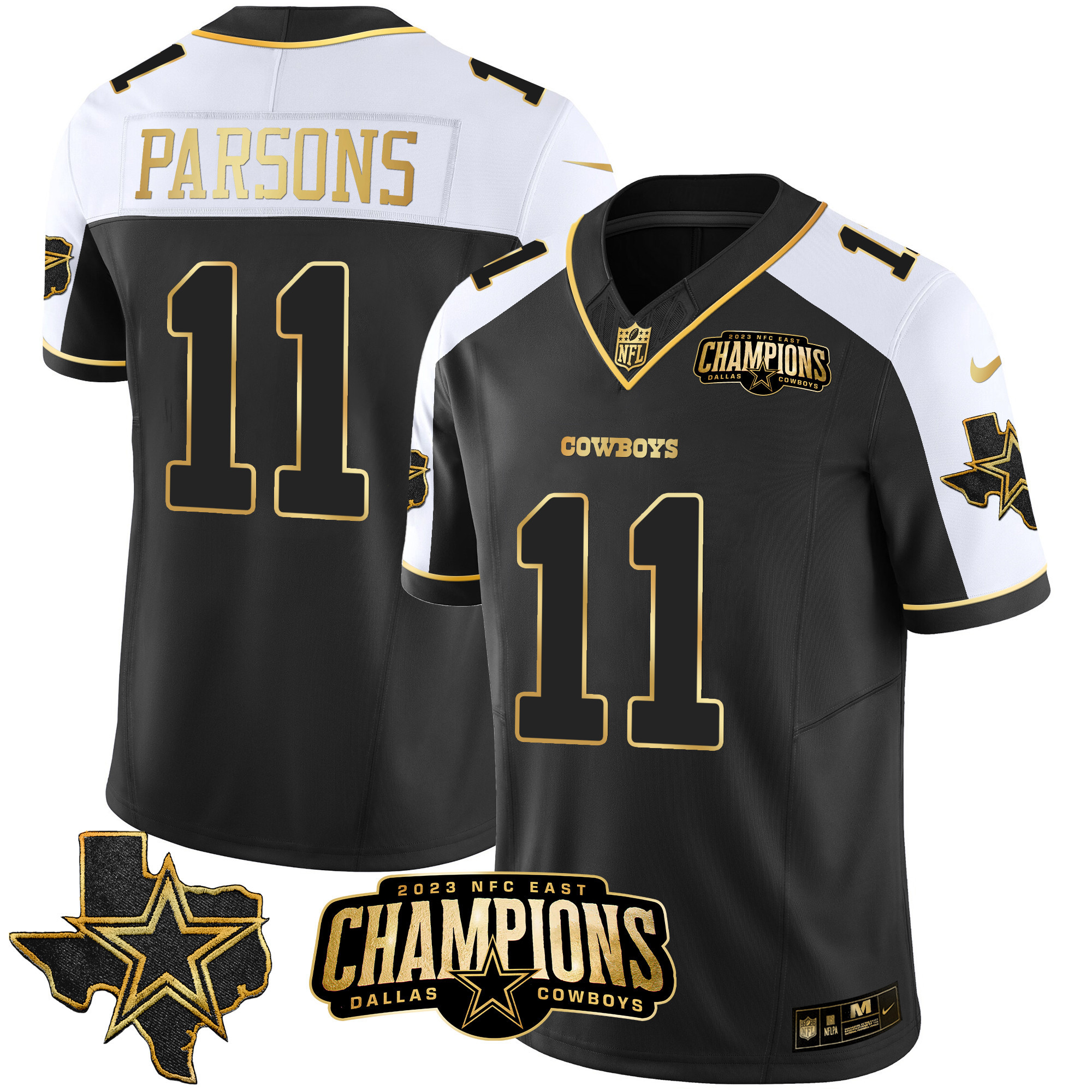 Micah Parsons Men's Dallas Cowboys 2023 NFC East Champions Patch Gold Vapor Alternate Gold Jersey - All Stitched 