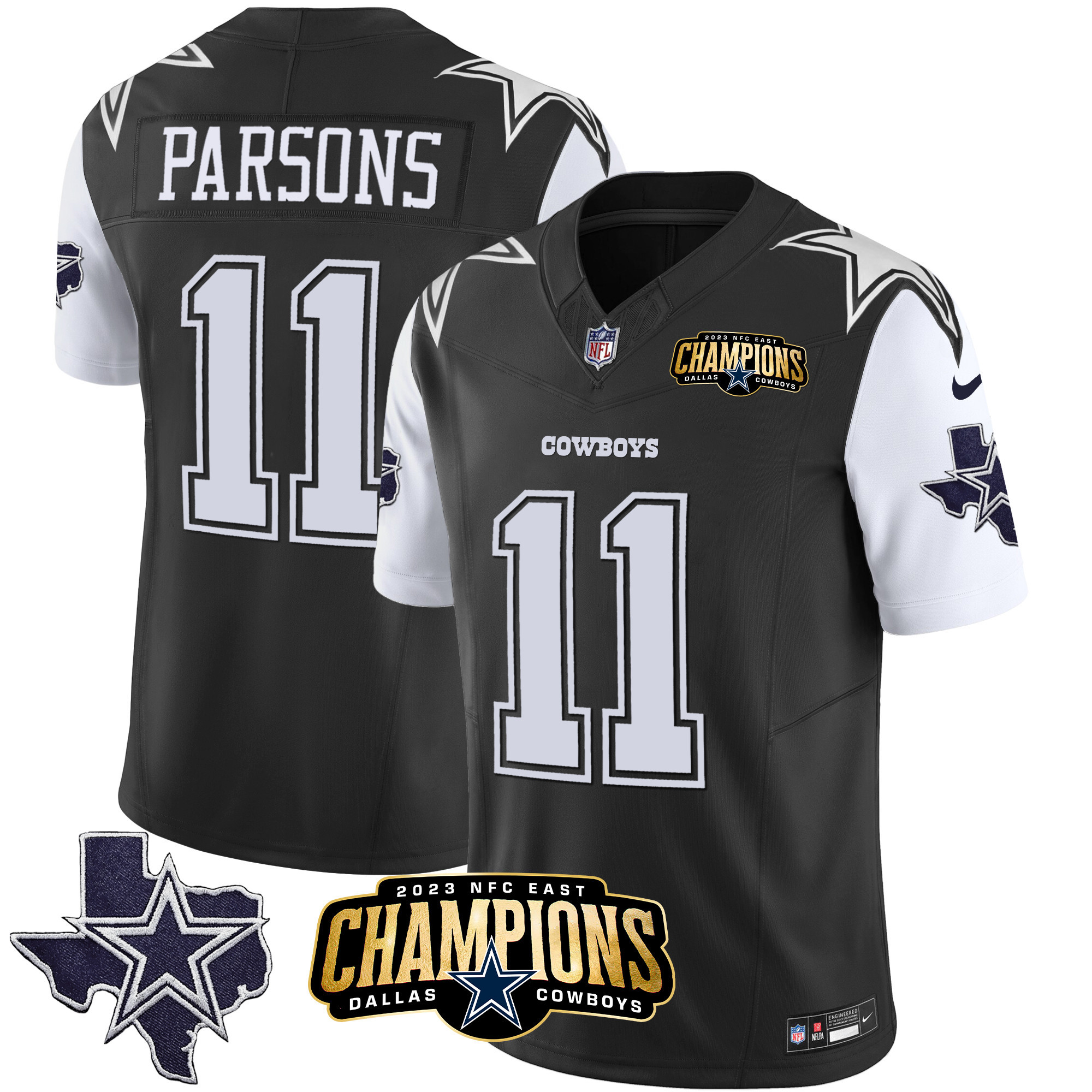 Micah Parsons Men's Dallas Cowboys 2023 NFC East Champions Patch Vapor Black Jersey - All Stitched 