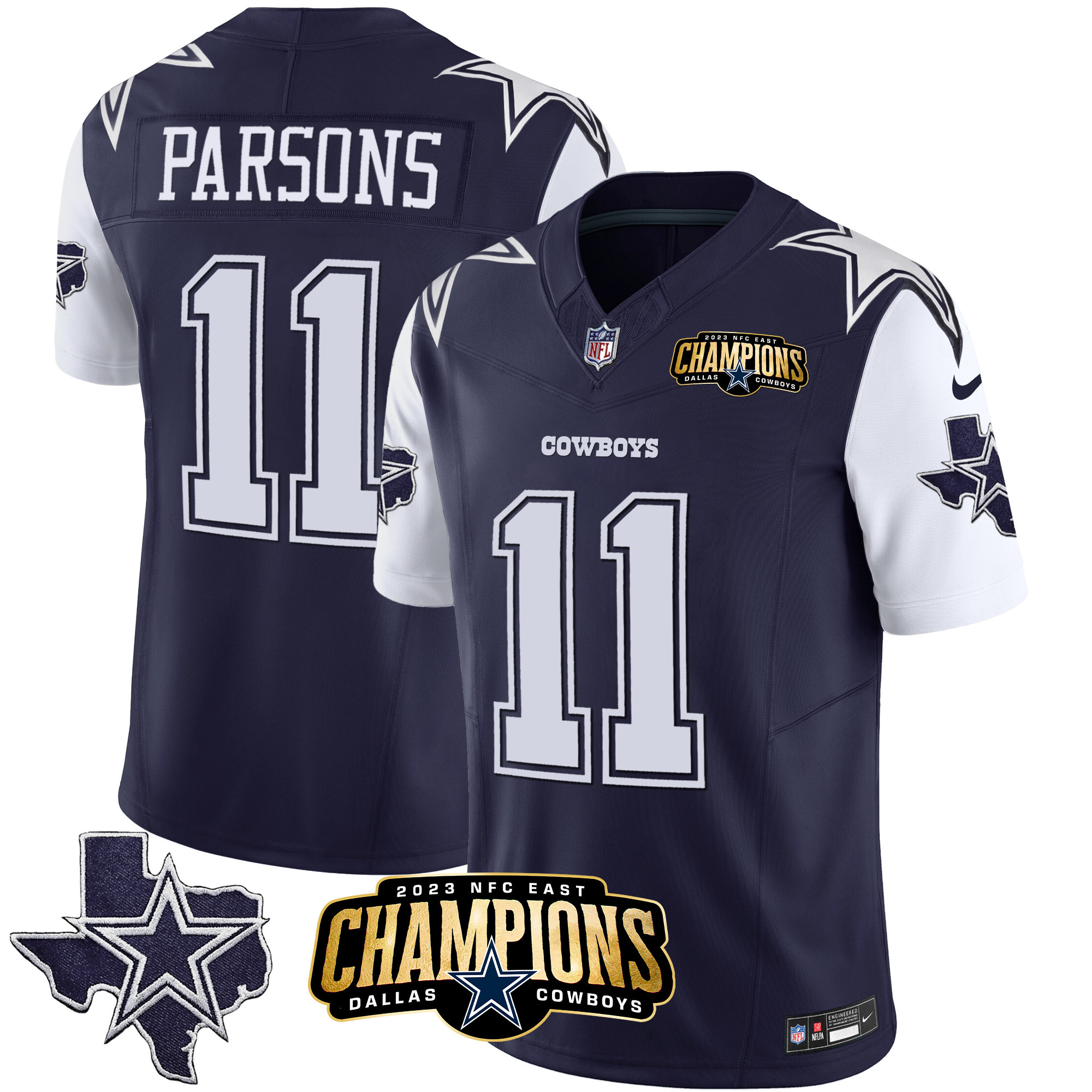 Micah Parsons Men's Dallas Cowboys 2023 NFC East Champions Patch Vapor Navy Jersey - All Stitched 